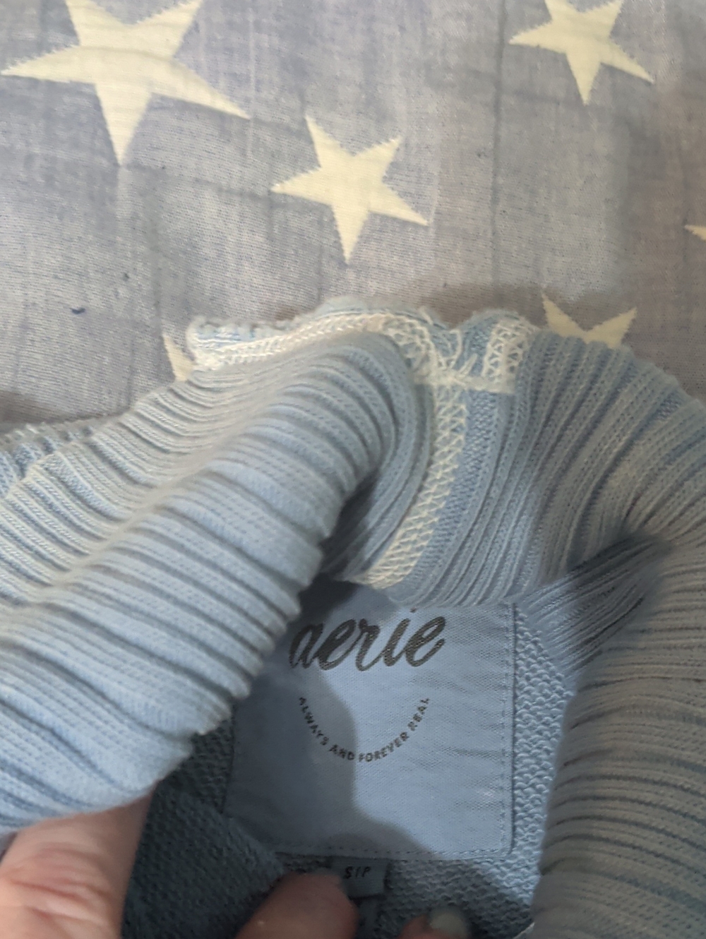 Aerie Pale Blue Ribbed Turtleneck Cropped Sweatshirt Small